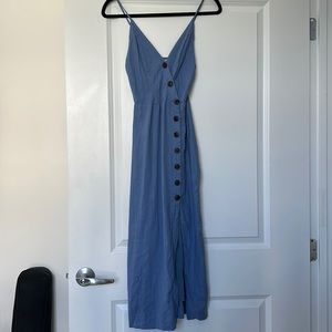 Urban Outfitters size xs linen cornflower blue adjustable strap midi dress petit